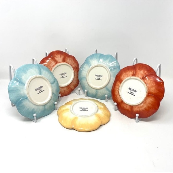 Cindy Crawford Figural Canape Appetizer Plates Flora Stoneware  6'' Colorful (5) - Picture 2 of 8